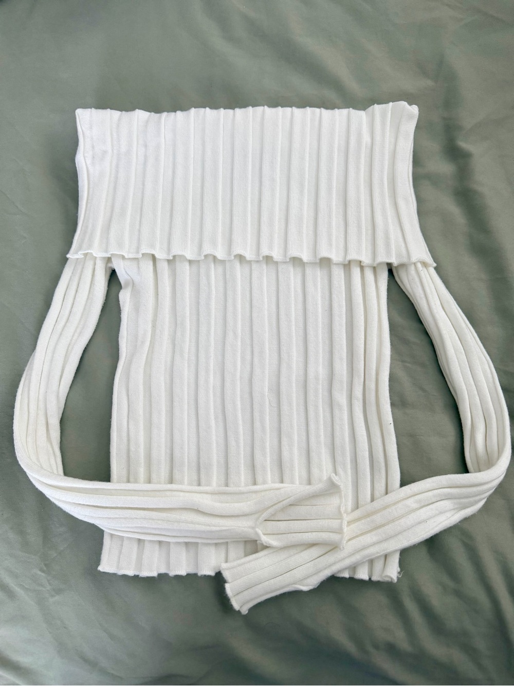 Off-Shoulder White Ribbed Knit Top